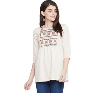 Linen blend peasant blouse embroidered tunic peblum top Boho Ethnic flowy